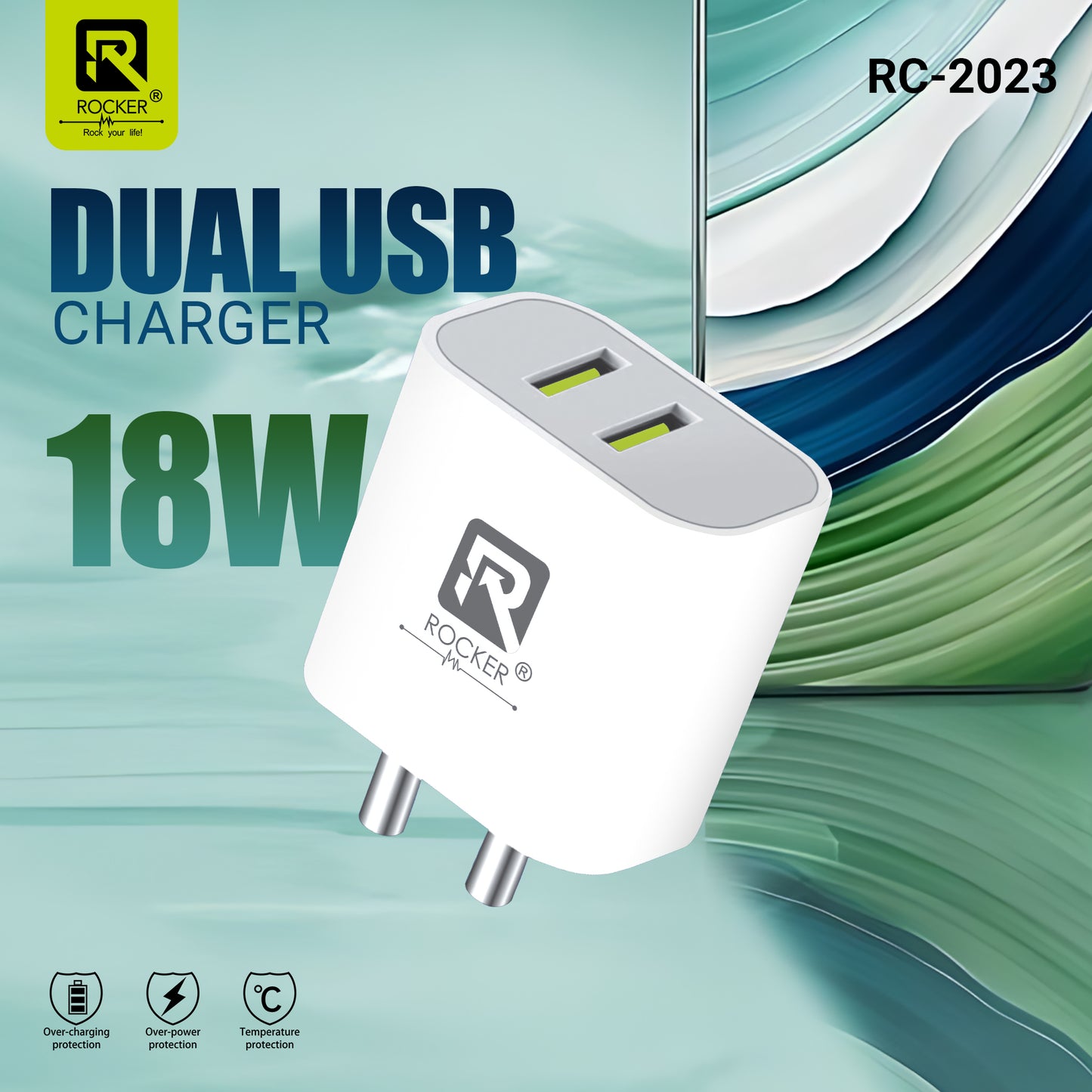 Buy Rocker RC-2023 18W Dual USB Charger Online | Fast Charging Adapter with Micro USB & Type-C Cable | Safe & Portable Charger for Smartphones & Tablets