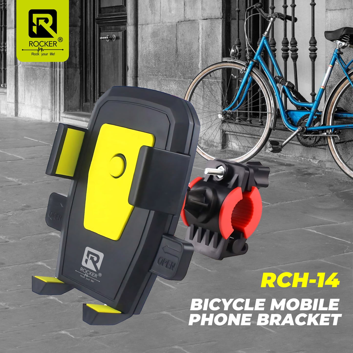 Rocker RCH-14 Bike & Motorcycle Phone Holder – 360° Rotating Mount with Secure Grip & Anti-Shake Design for Safe Rides