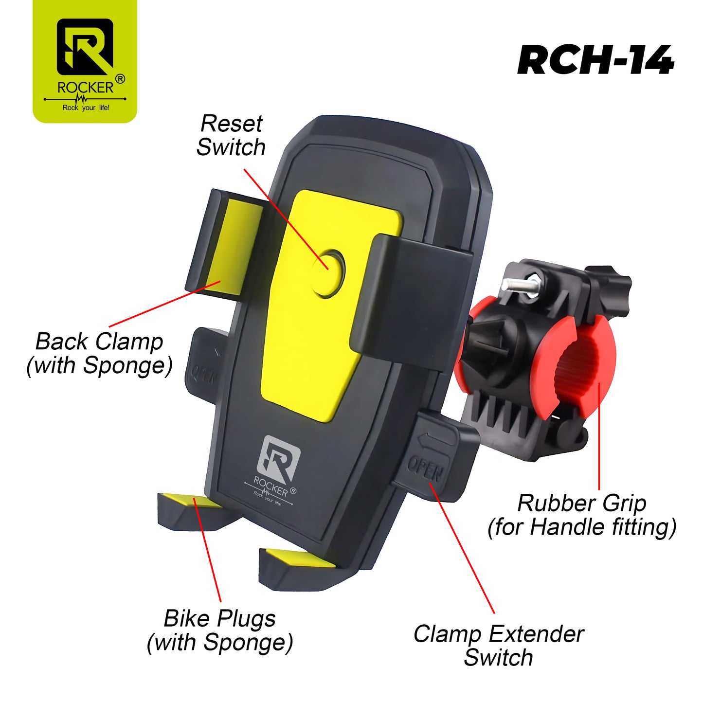 Rocker RCH-14 Bike & Motorcycle Mobile Holder | 360° Rotation | Secure & Shockproof Grip
