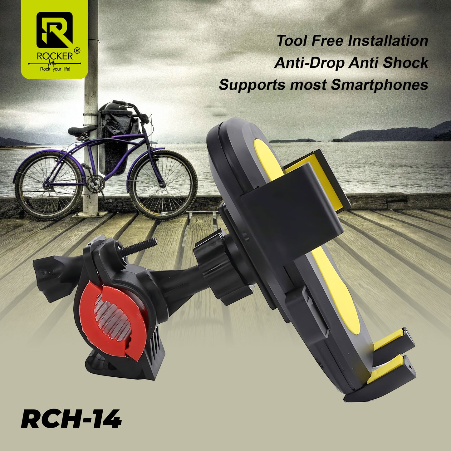Rocker RCH-14 Bike & Motorcycle Mobile Holder | 360° Rotation | Secure & Shockproof Grip