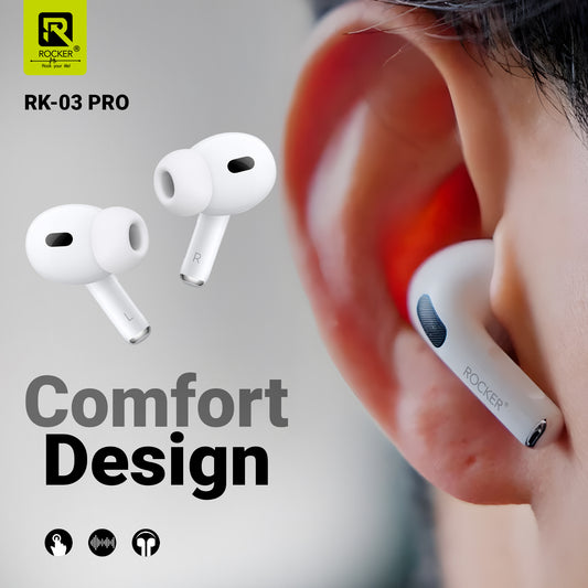 ROCKER RK-03 PRO Wireless Earbuds - Deep Bass, Bluetooth 5.3, 40H Playtime, HD Calls, IPX5 Water Resistant