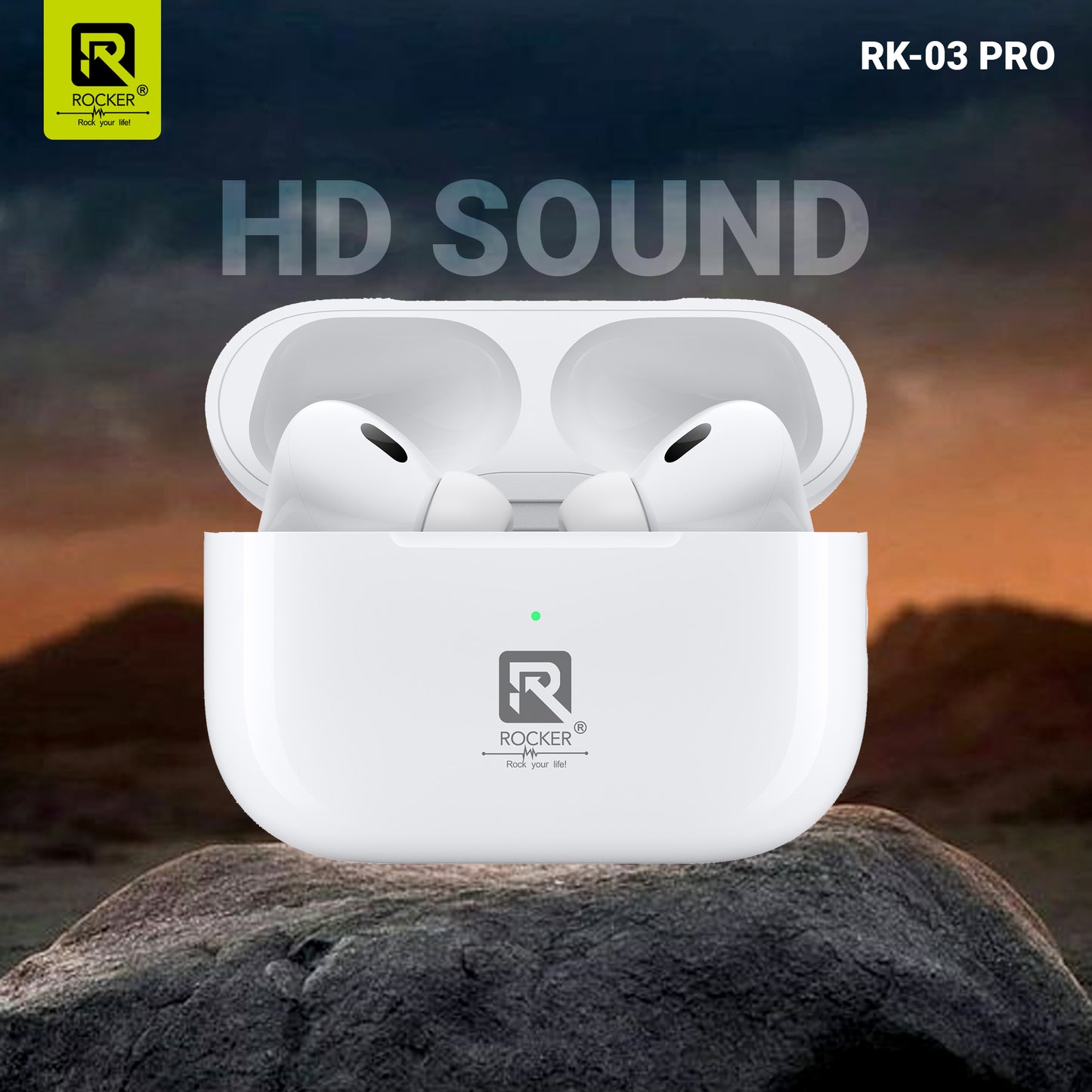 ROCKER RK-03 PRO Wireless Earbuds - Deep Bass, Bluetooth 5.3, 40H Playtime, HD Calls, IPX5 Water Resistant