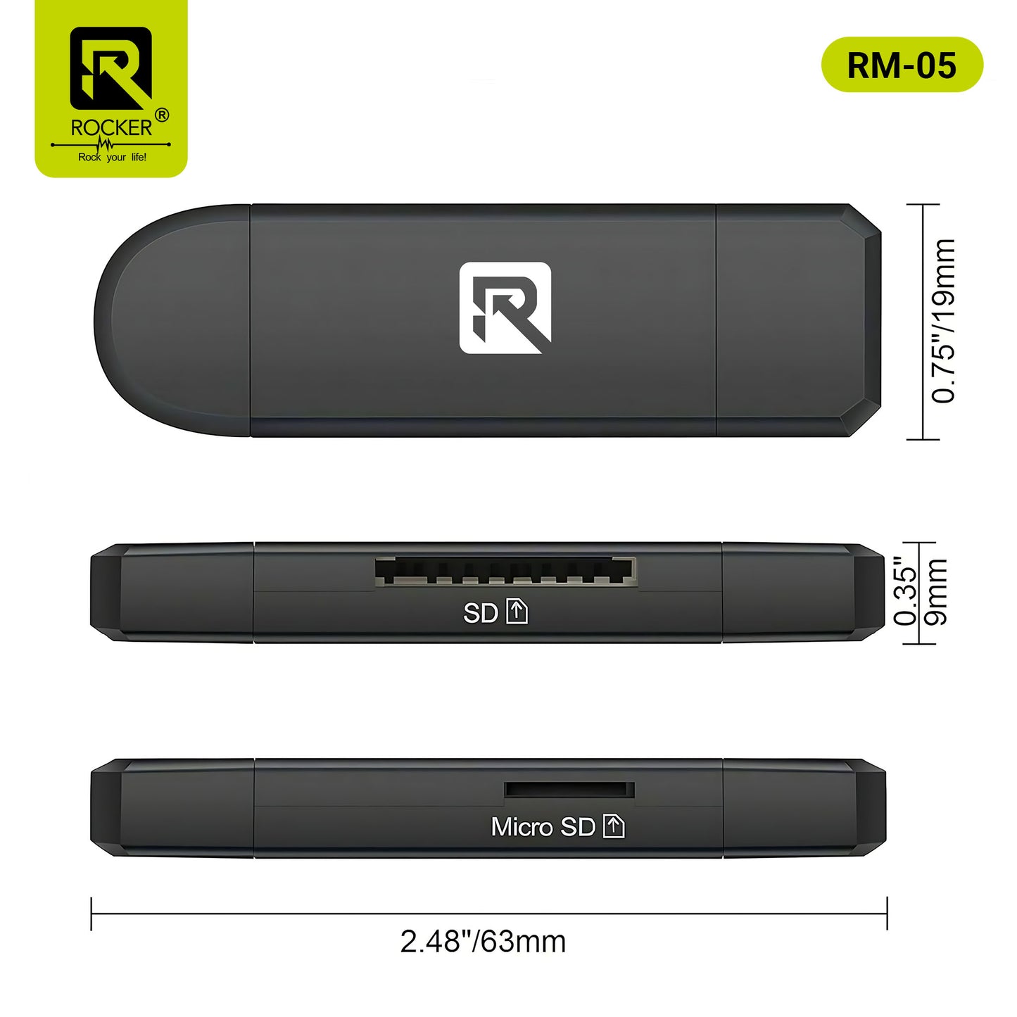 ROCKER RM-05 USB 3.0 & Type-C/Micro-USB Multi-Card Reader | High-Speed OTG Memory Card Adapter for SD & Micro SD | Plug & Play | Compatible with Laptops, Smartphones & Tablets