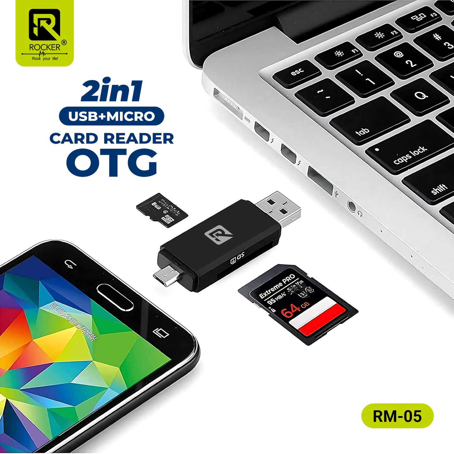 ROCKER RM-05 USB 3.0 & Type-C/Micro-USB Multi-Card Reader | High-Speed OTG Memory Card Adapter for SD & Micro SD | Plug & Play | Compatible with Laptops, Smartphones & Tablets