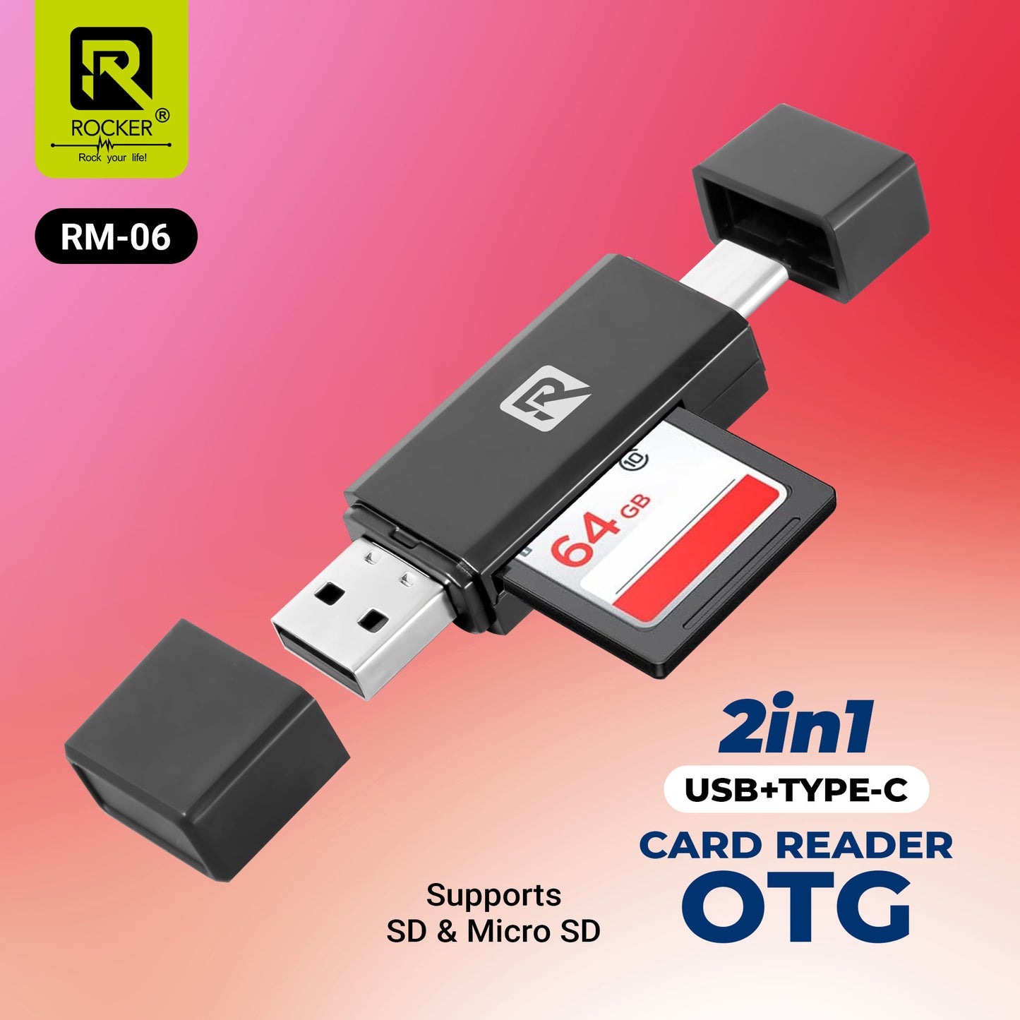 ROCKER RM-05 USB 3.0 & Type-C/Micro-USB Multi-Card Reader | High-Speed OTG Memory Card Adapter for SD & Micro SD | Plug & Play | Compatible with Laptops, Smartphones & Tablets