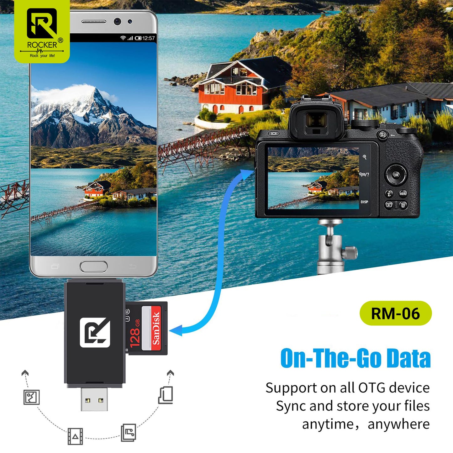 ROCKER RM-05 USB 3.0 & Type-C/Micro-USB Multi-Card Reader | High-Speed OTG Memory Card Adapter for SD & Micro SD | Plug & Play | Compatible with Laptops, Smartphones & Tablets