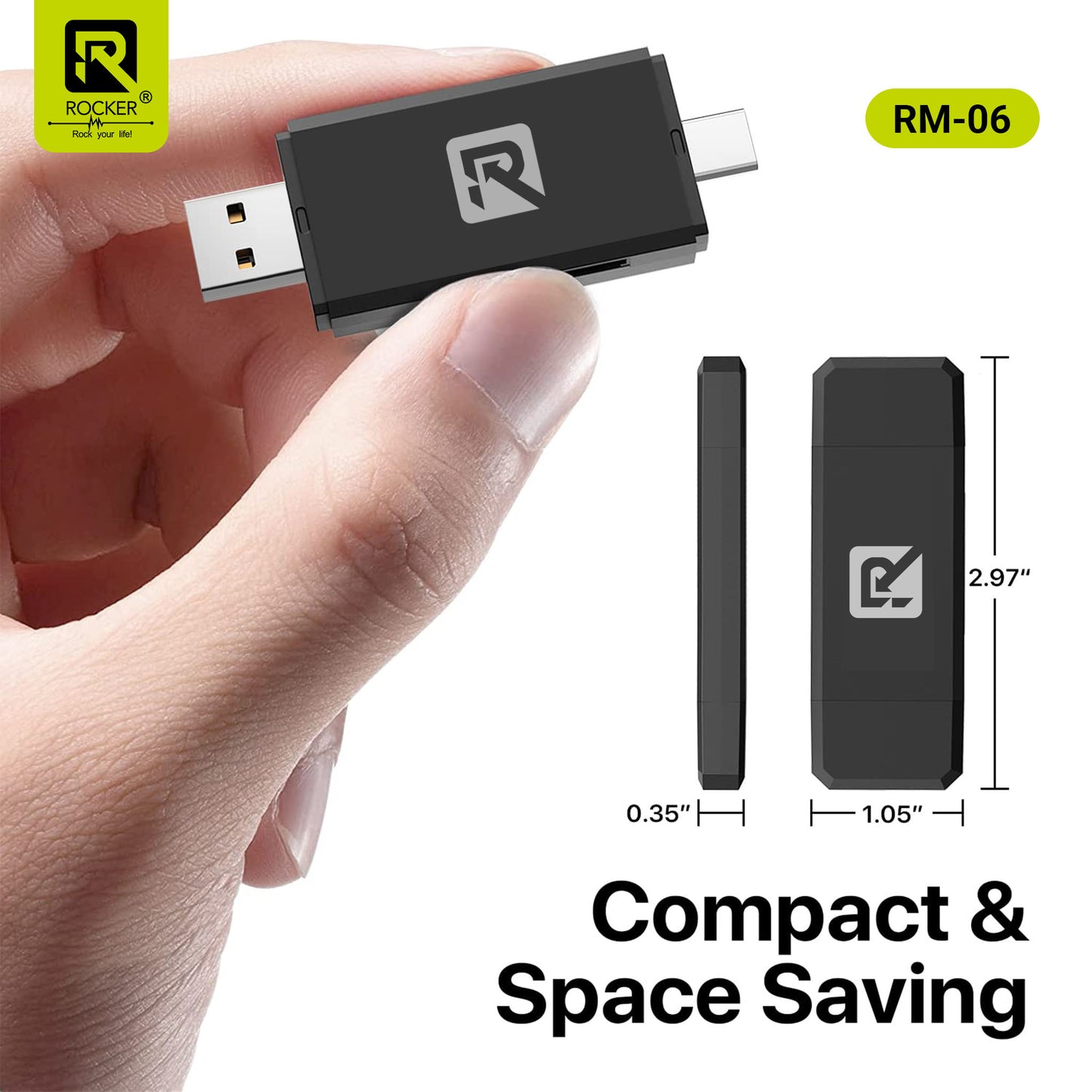 ROCKER RM-05 USB 3.0 & Type-C/Micro-USB Multi-Card Reader | High-Speed OTG Memory Card Adapter for SD & Micro SD | Plug & Play | Compatible with Laptops, Smartphones & Tablets