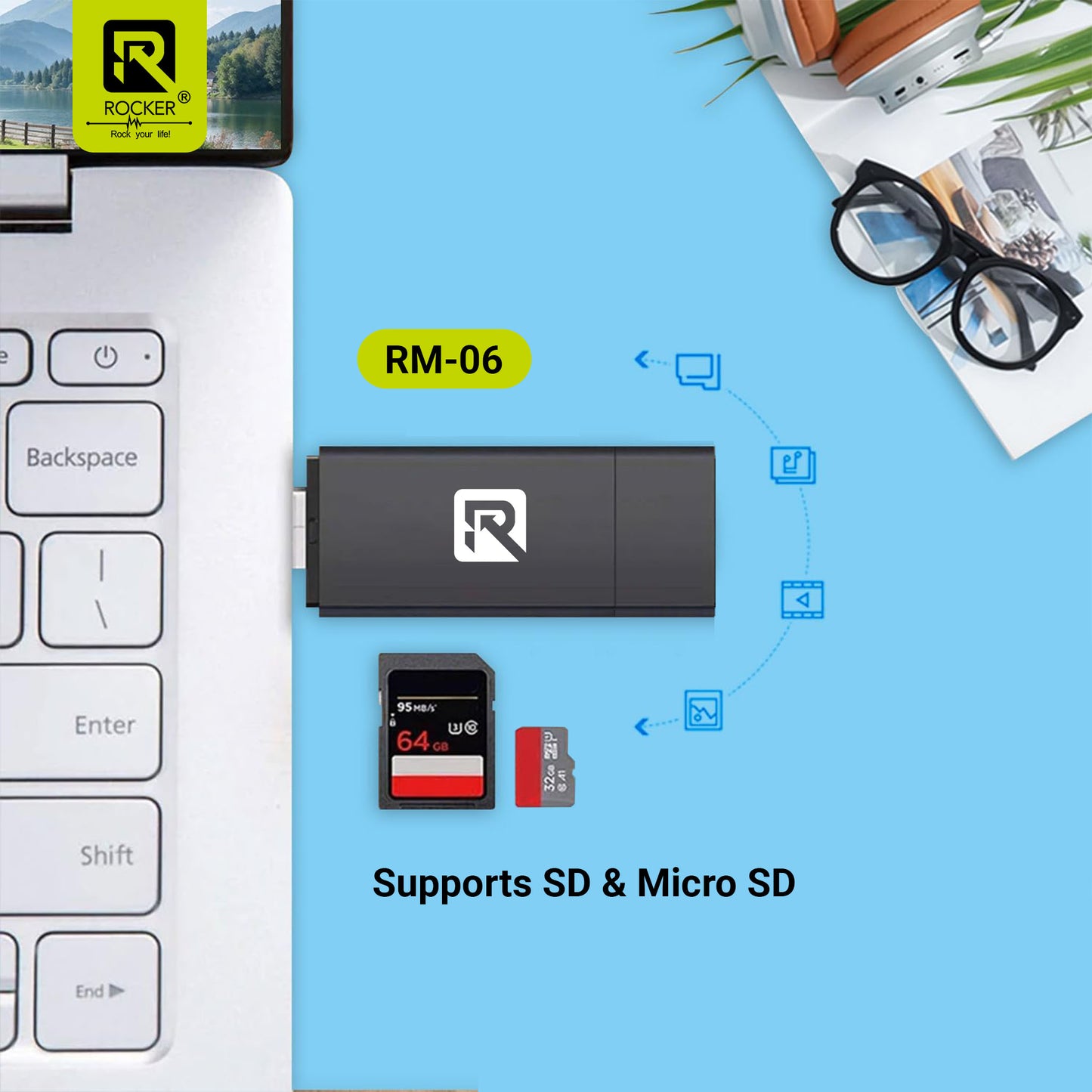 ROCKER RM-05 USB 3.0 & Type-C/Micro-USB Multi-Card Reader | High-Speed OTG Memory Card Adapter for SD & Micro SD | Plug & Play | Compatible with Laptops, Smartphones & Tablets