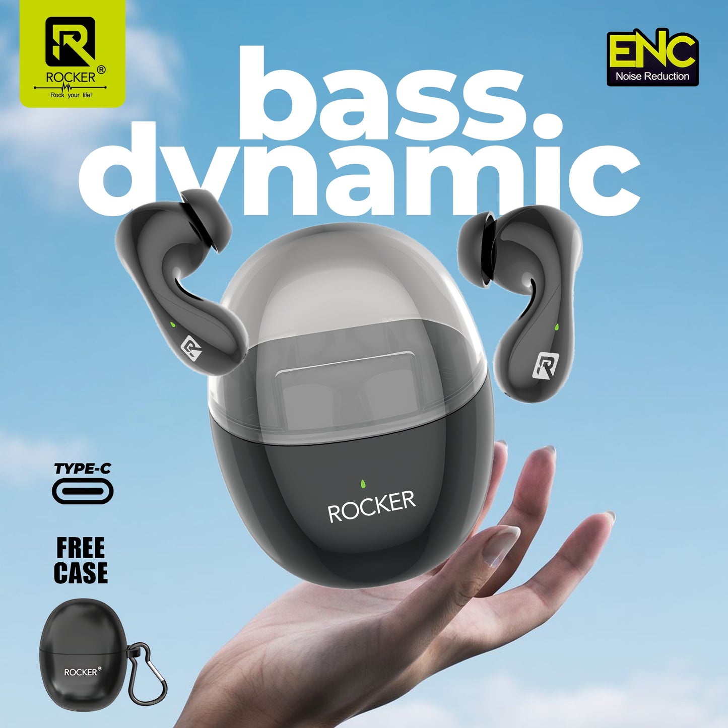 Rocker RTW-900 ENC Noise Cancelling Wireless Earbuds with Mic, HiFi Stereo Sound, Bluetooth 5.3, Long Battery Life