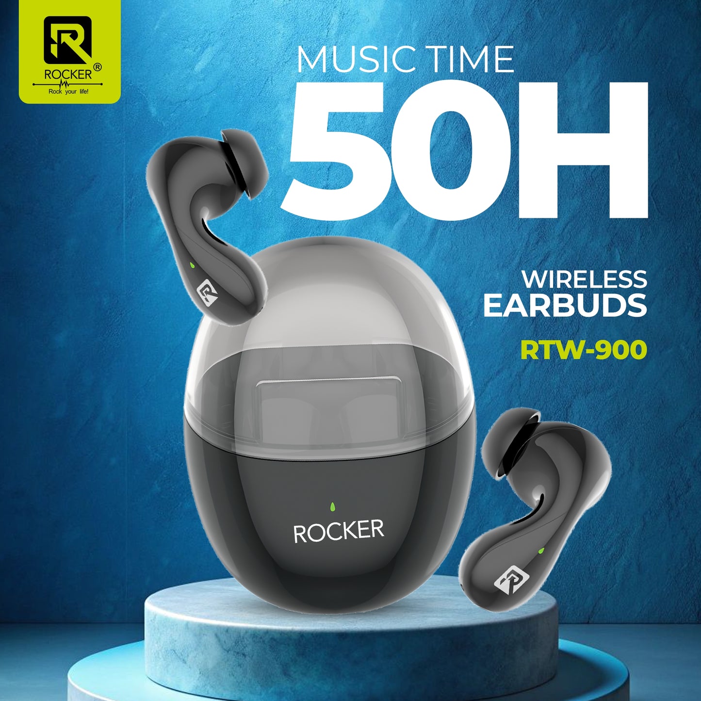 Rocker RTW-900 ENC Noise Cancelling Wireless Earbuds with Mic, HiFi Stereo Sound, Bluetooth 5.3, Long Battery Life
