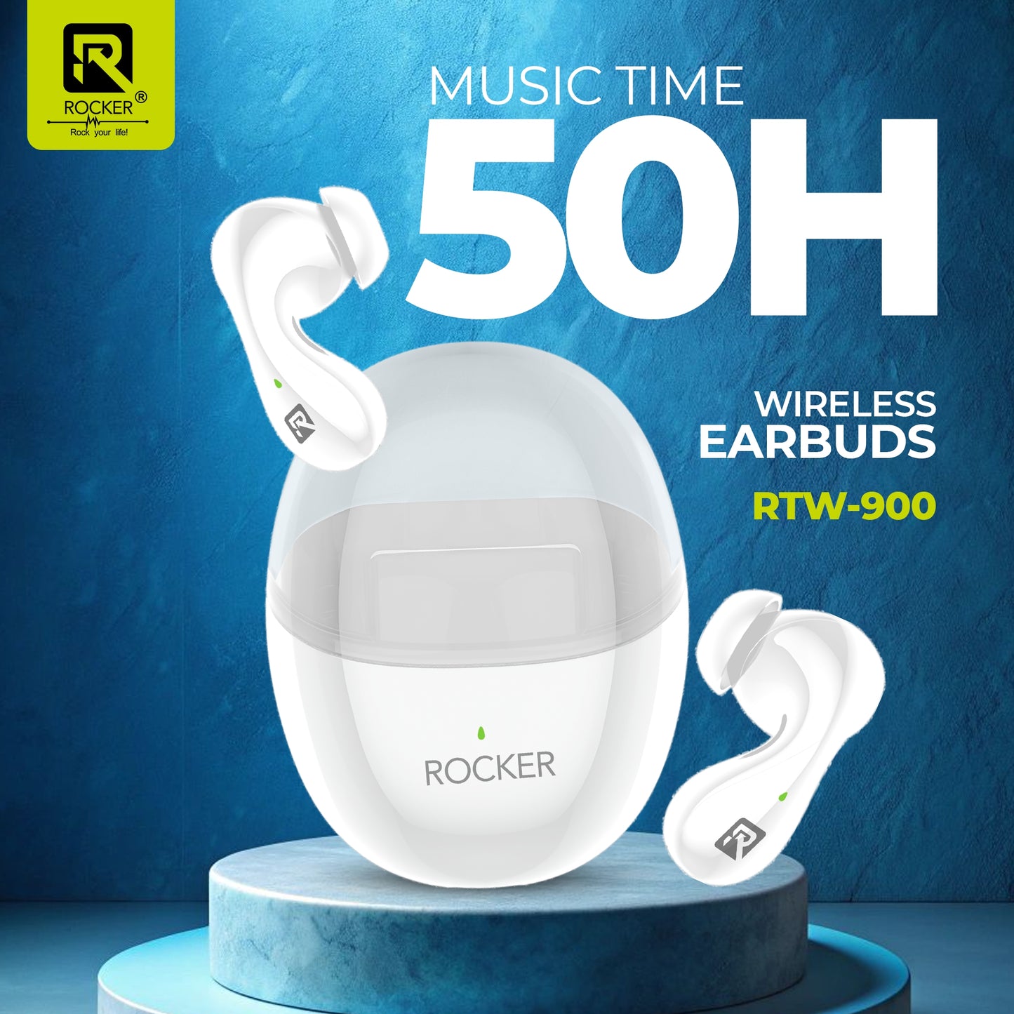 Rocker RTW-900 ENC Noise Cancelling Wireless Earbuds with Mic, HiFi Stereo Sound, Bluetooth 5.3, Long Battery Life