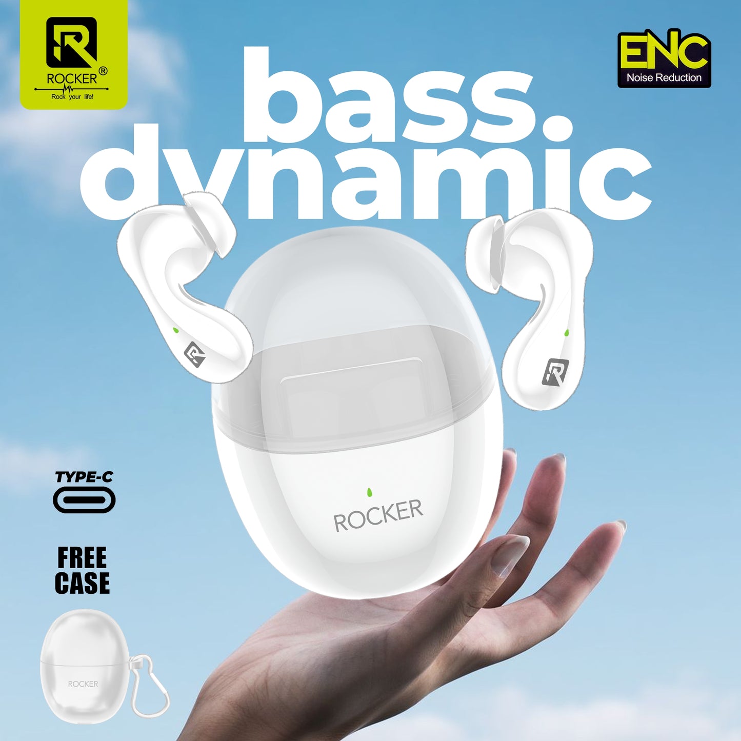 Rocker RTW-900 ENC Noise Cancelling Wireless Earbuds with Mic, HiFi Stereo Sound, Bluetooth 5.3, Long Battery Life