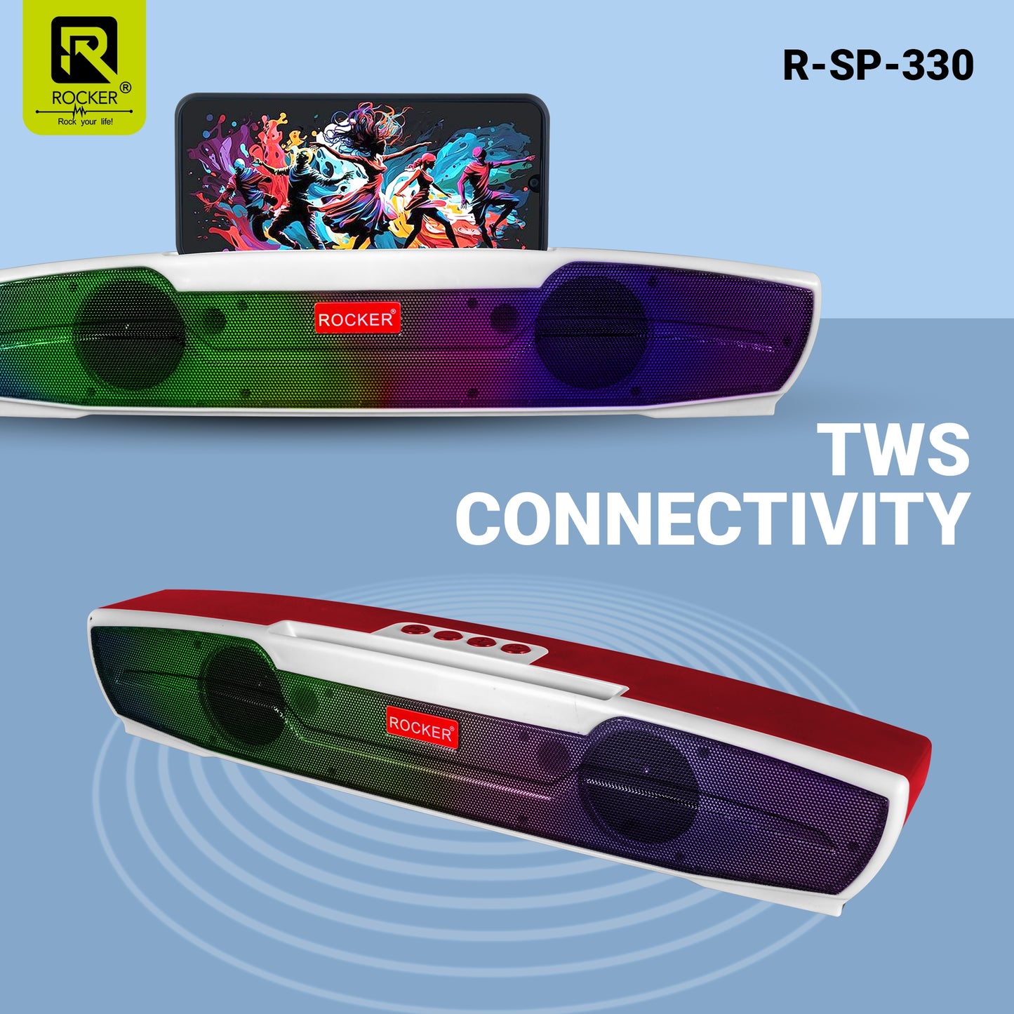 Rocker RSP-330 Wireless Soundbar Speaker with 20W Bass, 10H Playtime, Bluetooth, FM, USB, TF Card, AUX Support