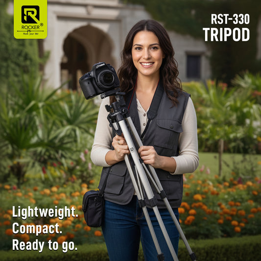 ROCKER RST-330 55-Inch Aluminium Tripod – Lightweight, Multi-Angle Video & Photo Stand with Carry Bag