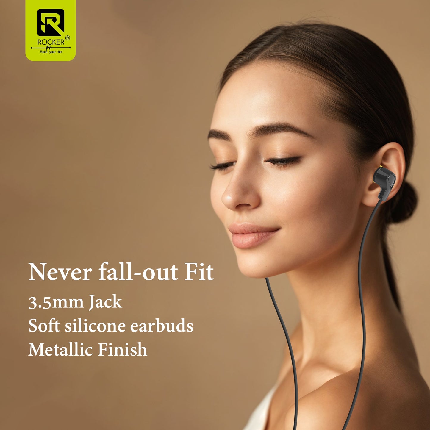 Rocker RAJA Wired Earphones with Mic – Extra Bass, 10mm Drivers, Tangle-Free Braided Cable, 3.5mm Jack