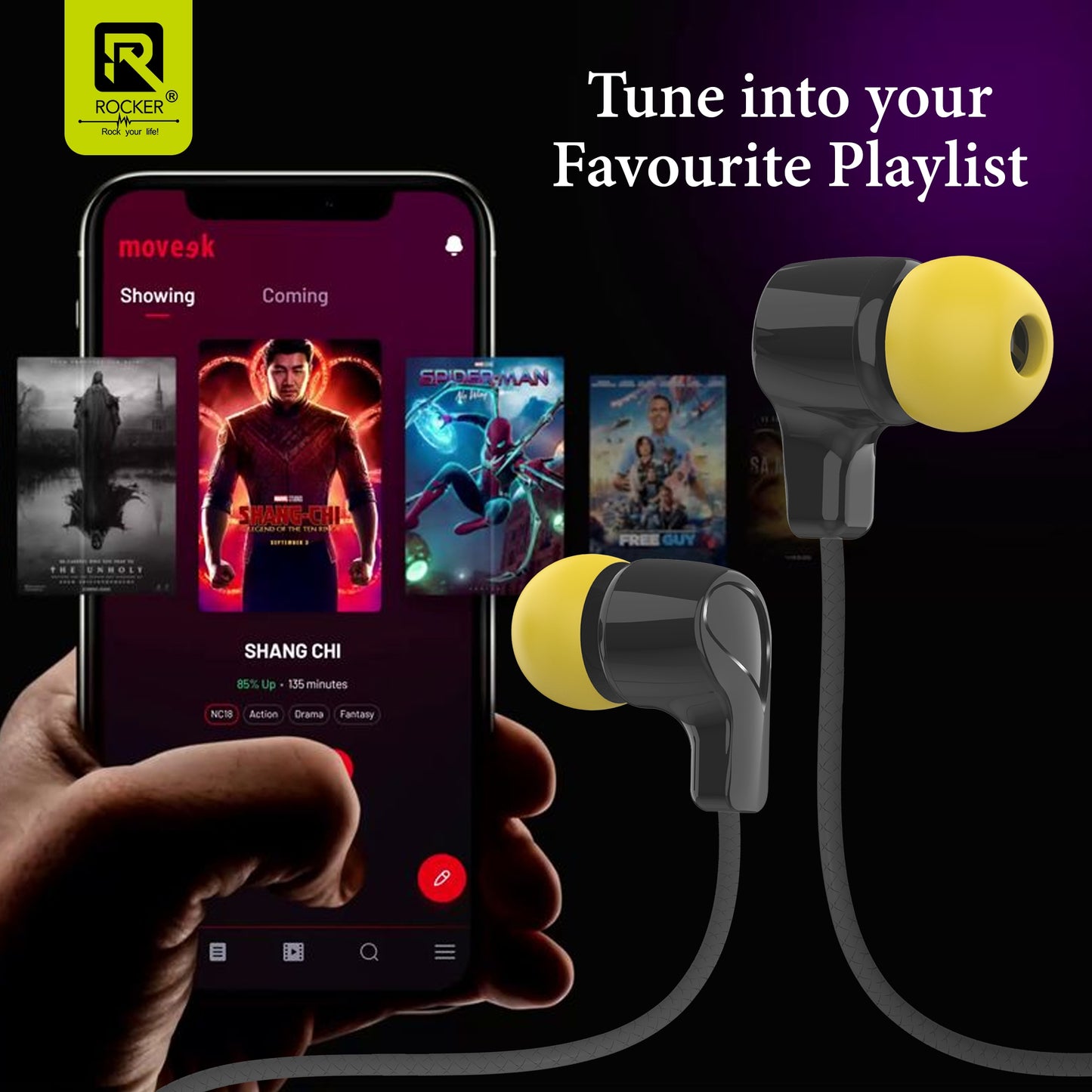 Rocker RAJA Wired Earphones with Mic – Extra Bass, 10mm Drivers, Tangle-Free Braided Cable, 3.5mm Jack