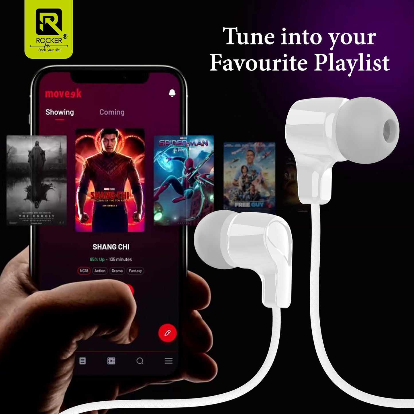 Rocker RAJA Wired Earphones with Mic – Extra Bass, 10mm Drivers, Tangle-Free Braided Cable, 3.5mm Jack