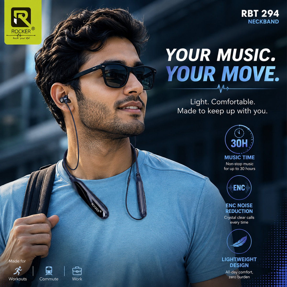 Rocker RBT 294 Bluetooth 5.4 Neckband | ENC | 30H Playtime