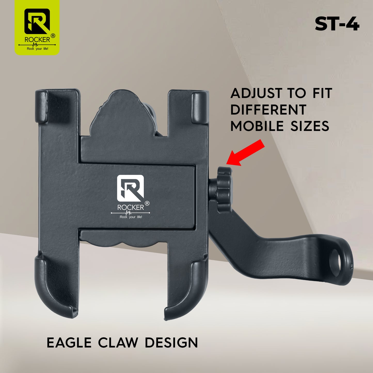 Rocker ST-4 Bike Phone Mount - 360° Rotation, One-Click Lock System, Anti-Shake Design for Stable GPS Navigation & Hands-Free Riding