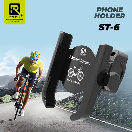 Rocker ST-6 Bike Mobile Phone Holder - 360° Rotatable, Strong Grip & Universal Handlebar Mount for Motorcycles