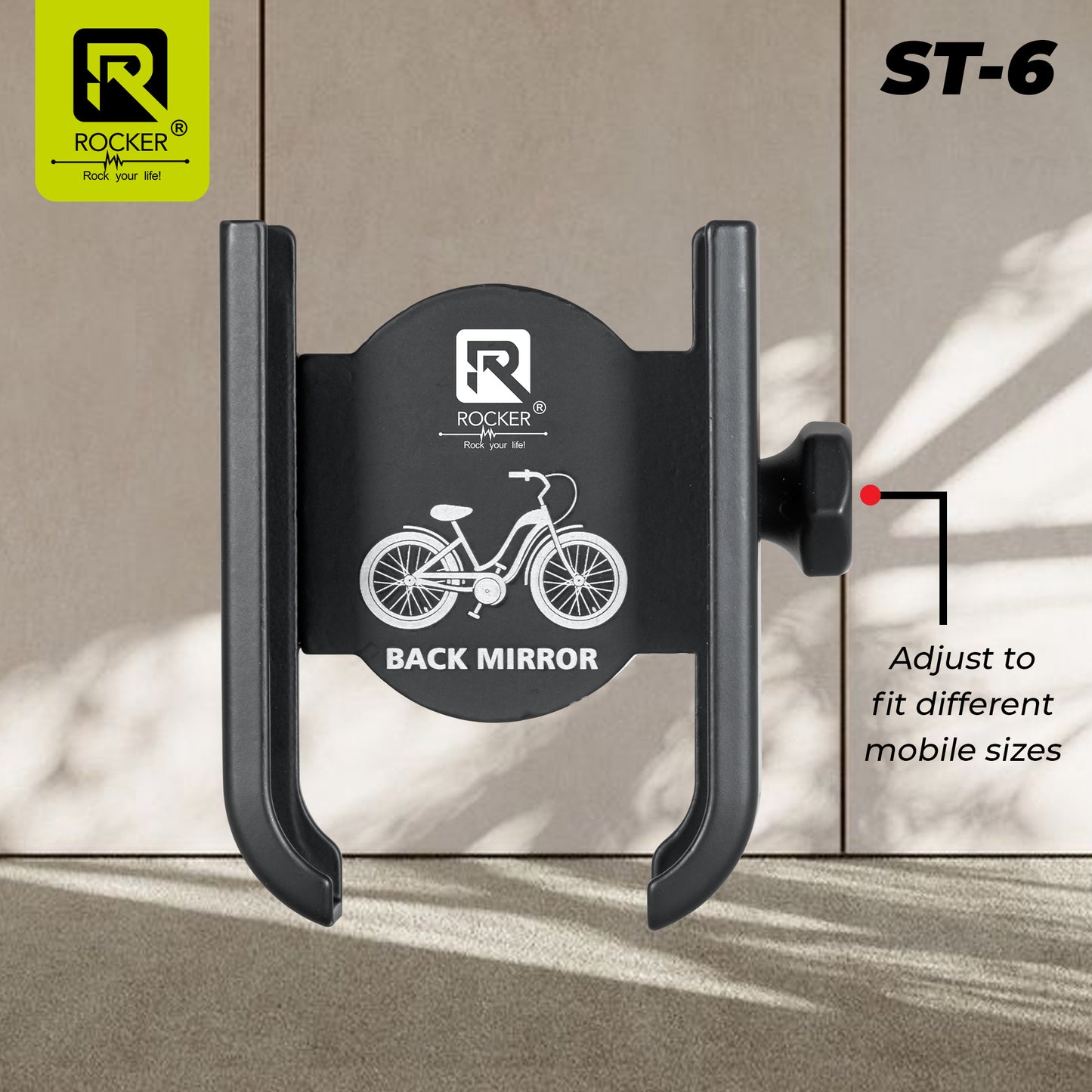 Rocker ST-6 Bike Mobile Phone Holder - 360° Rotatable, Strong Grip & Universal Handlebar Mount for Motorcycles