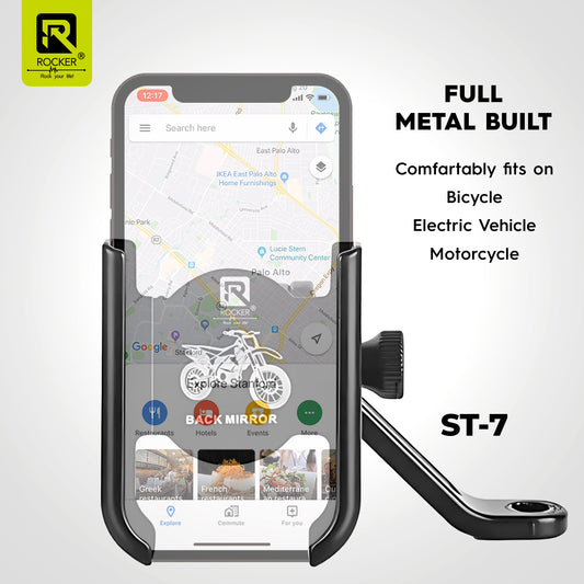 Rocker ST-7 Bike Mobile Holder - 360° Rotatable, Shockproof & Secure Mount for Bikes & Motorcycles