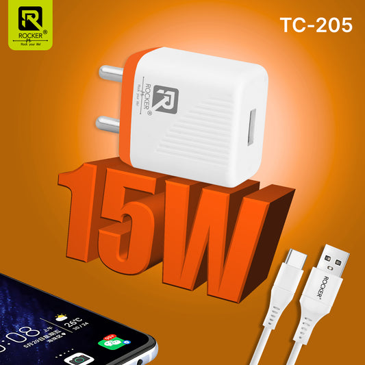 ROCKER TC-205 15W USB Charger | 2.4A Fast Adapter with Free Micro V-8 Cable | Universal Charging for iPhone, Android & More