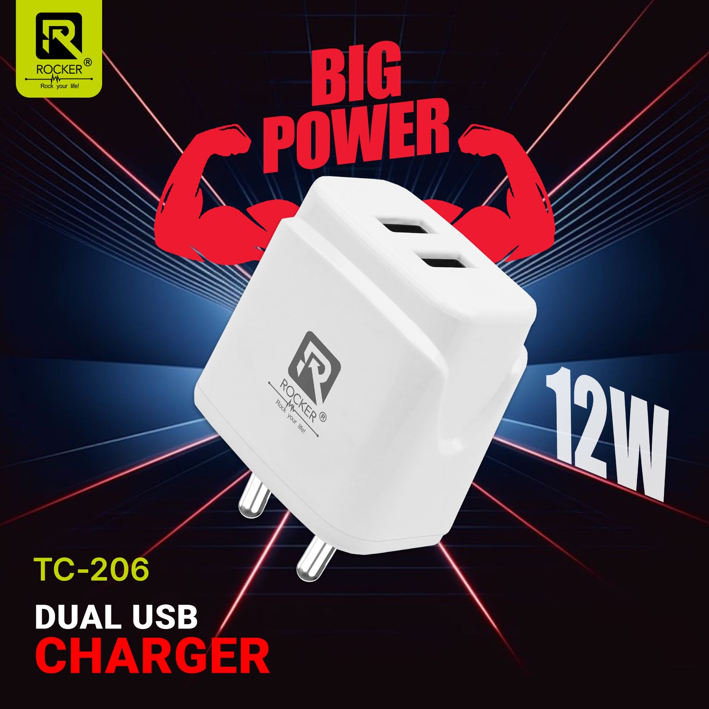 Buy ROCKER R-206 12W Dual USB Fast Charger with Micro USB Cable | Safe & Compact Wall Charger for Smartphones, Tablets, and More