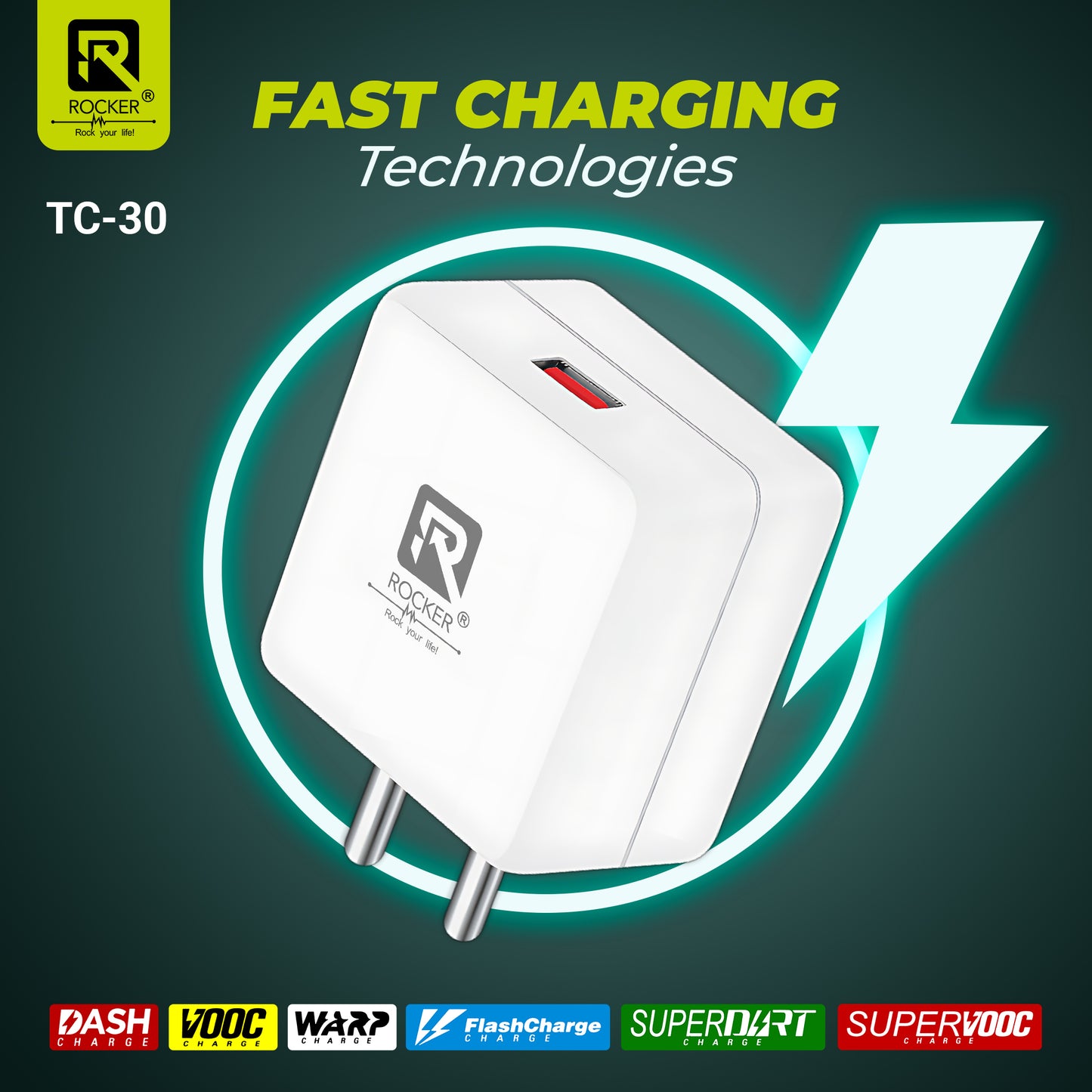 Rocker TC-30 30W Fast Charger | PD, Dash, VOOC, Warp, Type-C/Micro USB Adapter