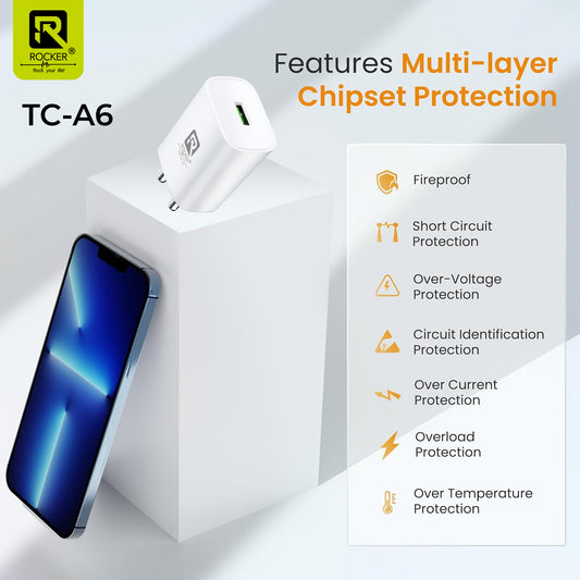 Buy Rocker RTC-A6 12W Turbo USB Wall Charger with 100cm Type-C Cable | Fast & Safe Charging | Compact & Durable | India's Trusted Brand