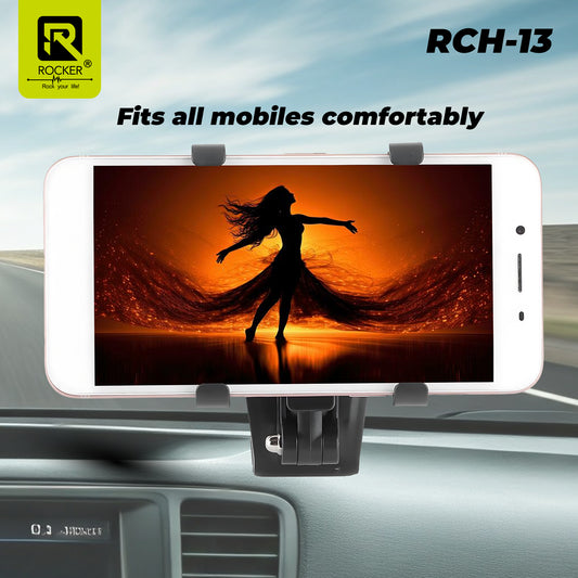 Rocker RCH-13 Car Phone Holder – 360° Rotating AC Vent Mount with Strong Grip & Shockproof Design for Safe Driving