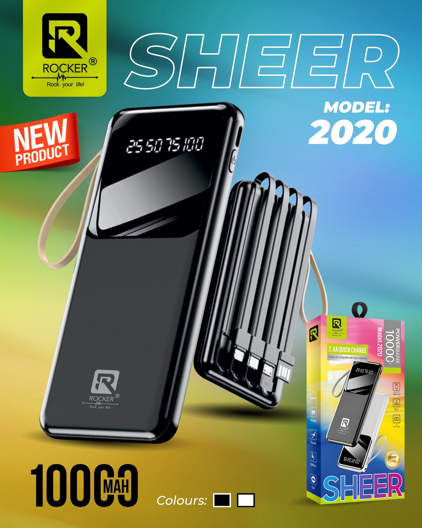 Rocker SHEER 2020, Power Bank , 10000mAh, 2.4A Quick Charge (10 PCS) + Free Vacume Fask