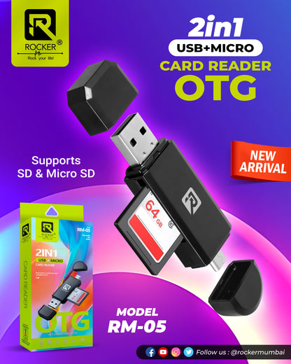 Rocker RM-05, 2 IN 1 USB+MICRO Card Reader OTG, 64 GB