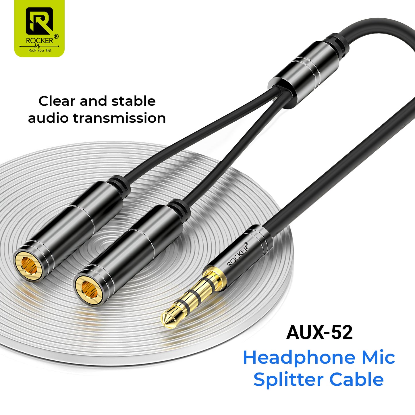 Rocker AUX-52/53 Dual Audio Headphone Splitter | 3.5mm Female to 1 Male Type-C/3.5mm Adapter | Noise-Free Audio for PS5, Xbox, Laptop &amp | Smartphone