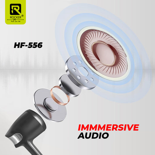 Rocker HF-556 Stereo Wired Earphones Handfree with Built-in Microphone - Premium Sound Quality & Comfort