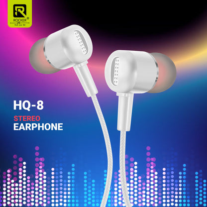 Rocker HQ-8 Wired Earphones with Extra Bass, 10mm Drivers, In-line Mic & Controller | 3.5mm Jack