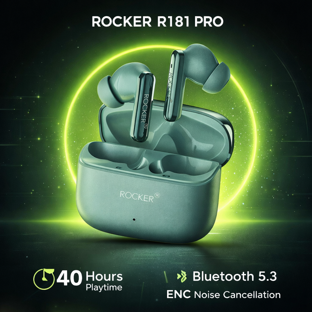 Rocker R181 Pro TWS Earbuds – 40H Playtime, ENC, Bluetooth 5.3