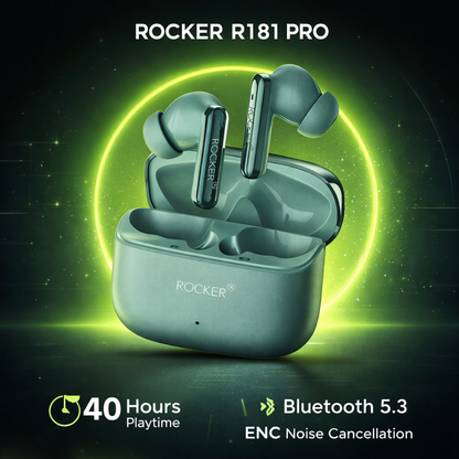 Rocker R181 Pro TWS Earbuds – 40H Playtime, ENC, Bluetooth 5.3