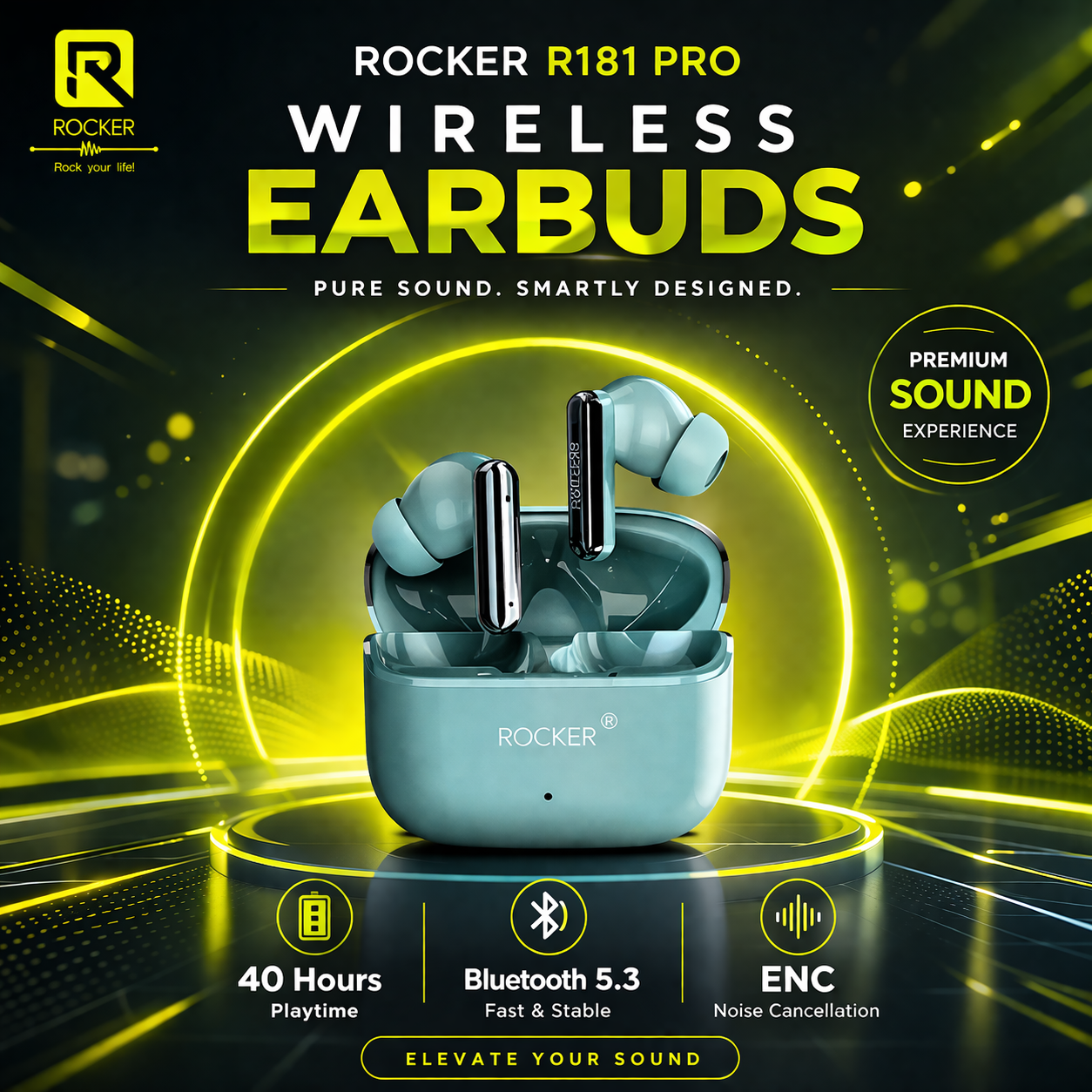 Rocker R181 Pro TWS Earbuds – 40H Playtime, ENC, Bluetooth 5.3
