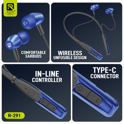 Rocker R-291 Titan Wireless Bluetooth Headset with 100 Hours Battery, Deep Bass & Voice Assistant Support