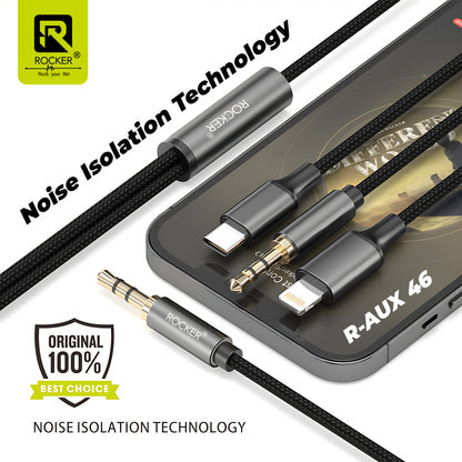 R-AUX46 3-in-1 Aux Cable | Universal Audio Cable for Cars, iPhone, Samsung & More | Durable, Noise-Isolating Design