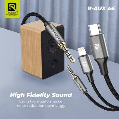 R-AUX46 3-in-1 Aux Cable | Universal Audio Cable for Cars, iPhone, Samsung & More | Durable, Noise-Isolating Design