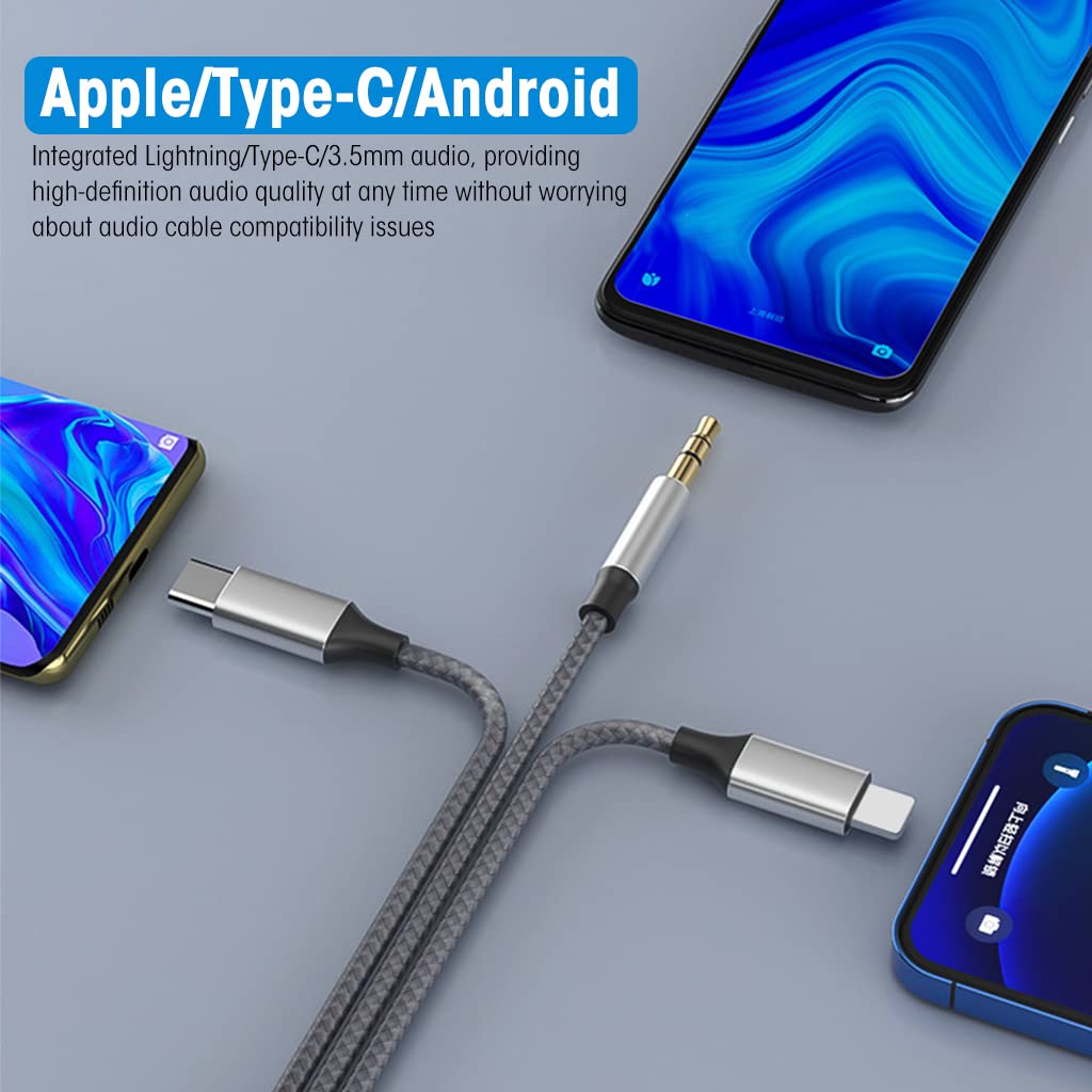 R-AUX46 3-in-1 Aux Cable | Universal Audio Cable for Cars, iPhone, Samsung & More | Durable, Noise-Isolating Design