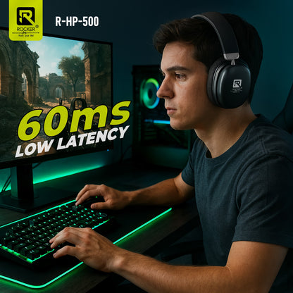 Rocker RHP500 Wireless Bluetooth Headphones | 30Hrs Battery, 40mm Drivers, Low Latency Gaming