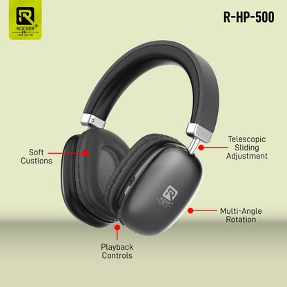 Rocker RHP500 Wireless Bluetooth Headphones | 30Hrs Battery, 40mm Drivers, Low Latency Gaming