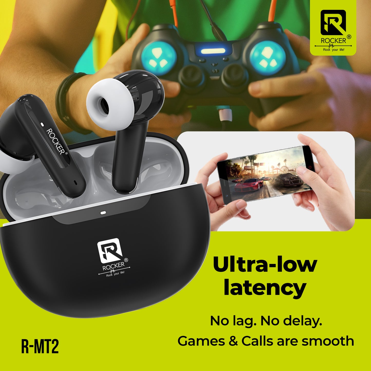 Rocker RMT2 True Wireless Earbuds - High Fidelity Sound, Bluetooth 5.3, 500H Standby, IPX4 Waterproof