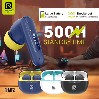 Rocker RMT2 True Wireless Earbuds - High Fidelity Sound, Bluetooth 5.3, 500H Standby, IPX4 Waterproof