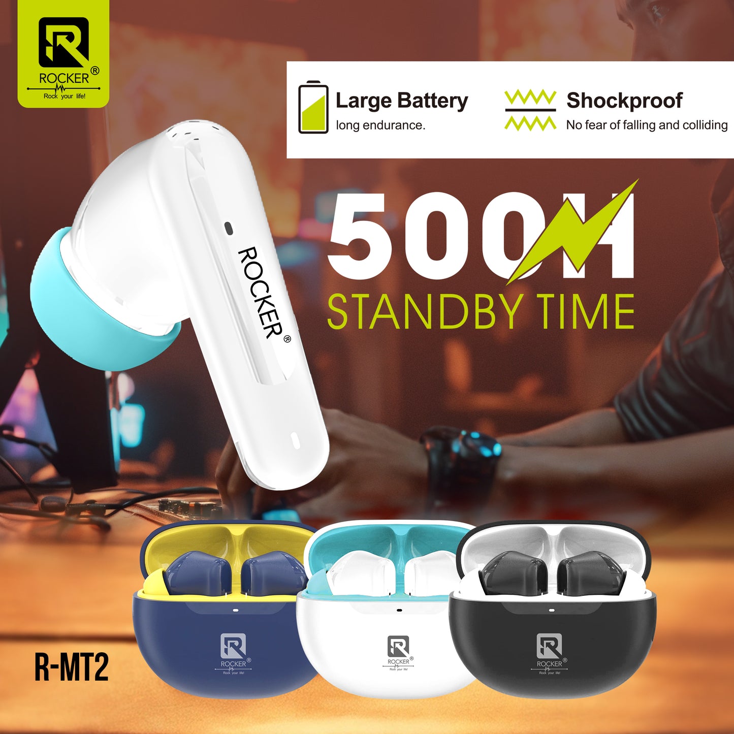 Rocker RMT2 True Wireless Earbuds - High Fidelity Sound, Bluetooth 5.3, 500H Standby, IPX4 Waterproof