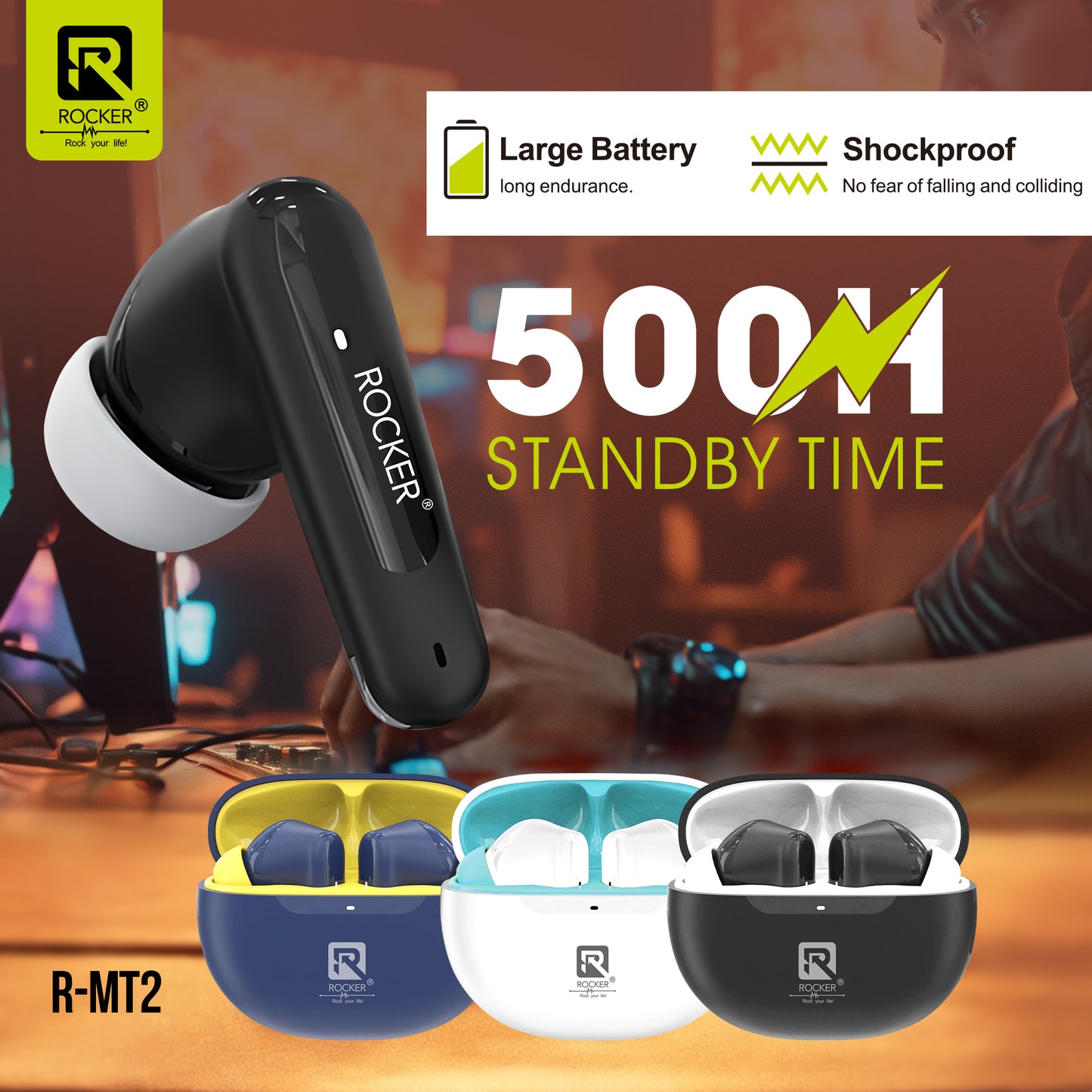 Rocker RMT2 True Wireless Earbuds - High Fidelity Sound, Bluetooth 5.3, 500H Standby, IPX4 Waterproof