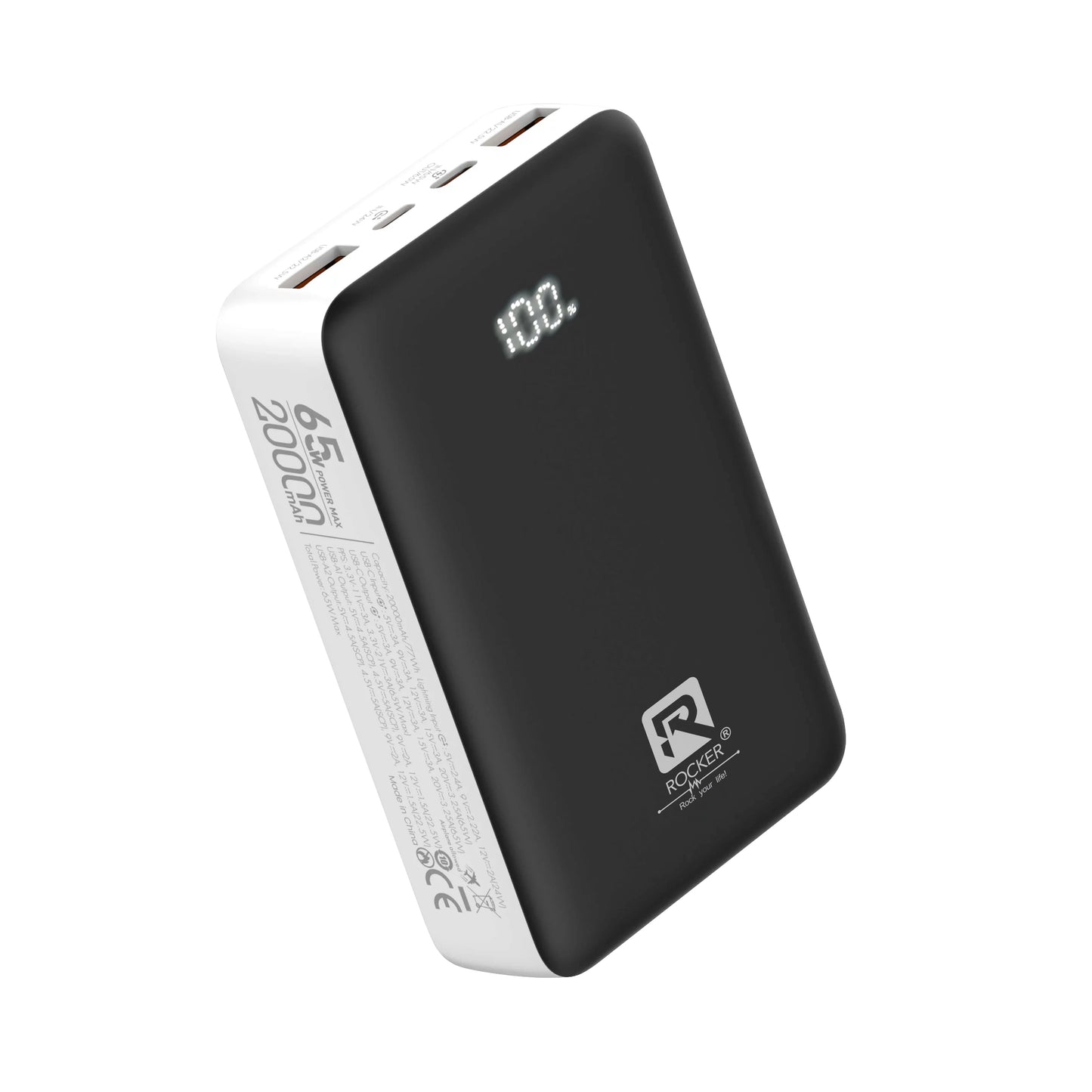 Rocker RPQ27 20,000mAh 65W PD Super Fast Charging Power Bank, Charges macbooks, laptops, DSLRs and Gaming Console